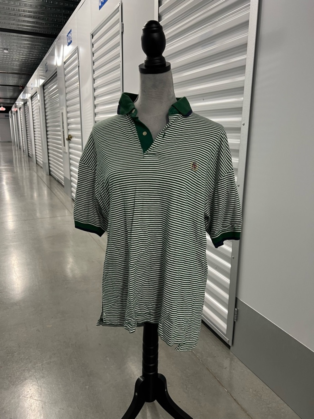 Tommy Hilfiger Green and White Striped Polo